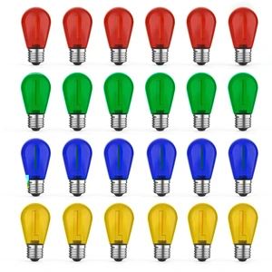 24 Pack S14 Colored LED String Light Bulbs, 1W Plastic Shatterproof Replacement Bulbs for Outdoor Patio Backyard Lights, E26 Medium Base, Warm White 2200K, Dimmable, Red/Green/Blue/Orange 24 Pack S14 Colored LED String Light Bulbs, 1W Plastic Shatterproof Replacement Bulbs for Outdoor Patio Backyard Lights, E26 Medium Base, Warm White 2200K, Dimmable, Red/Green/Blue/Orange