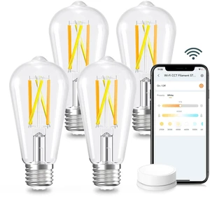 Smart Edison Light Bulb, ST19 (58) Vintage Bulb, 4 Pack with Remote Works with Alexa/Google Home, 2700K-6500K Warm White to Daylight LED Filament Bulb, Smart Dimming, WiFi E26 Bulb 8W 60W 800LM Smart Edison Light Bulb, ST19 (58) Vintage Bulb, 4 Pack with Remote Works with Alexa/Google Home, 2700K-6500K Warm White to Daylight LED Filament Bulb, Smart Dimming, WiFi E26 Bulb 8W 60W 800LM