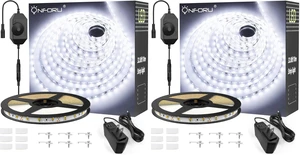 White LED Strip Lights, 32.8FT 6000K Super Bright Dimmable Tape Light Kit, 600 LEDs Daylight Easter Rope Light, 12V Flexible Strip Lighting for Mirror, Under Cabinet, Home, Bedroom (Pack of 2) White LED Strip Lights, 32.8FT 6000K Super Bright Dimmable Tape Light Kit, 600 LEDs Daylight Easter Rope Light, 12V Flexible Strip Lighting for Mirror, Under Cabinet, Home, Bedroom (Pack of 2)