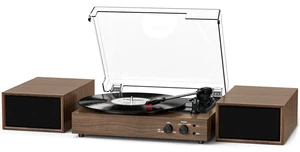 Vintage Vinyl Record Player with External Speakers, Vintage 3-Speed Turntable with Dual Speakers, Bluetooth Music Playback, MP3 PC Encoding, AUX Input Headphone Jack and RCA Out, Brown Walnut Vintage Vinyl Record Player with External Speakers, Vintage 3-Speed Turntable with Dual Speakers, Bluetooth Music Playback, MP3 PC Encoding, AUX Input Headphone Jack and RCA Out, Brown Walnut