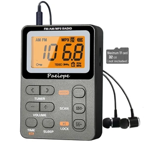 Portable Pocket Radio AM FM with Best Reception, Rechargeable-Grey Easy to Use, MP3, Stereo Earphone, Large LCD Screen, TF Play, Sleep Timer, Radio Receiver for Jogging/Gym/Racing Portable Pocket Radio AM FM with Best Reception, Rechargeable-Grey Easy to Use, MP3, Stereo Earphone, Large LCD Screen, TF Play, Sleep Timer, Radio Receiver for Jogging/Gym/Racing