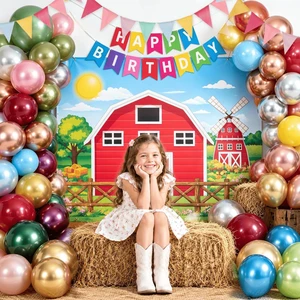 Barn Children Birthday Party Decoration 87PCS Kit, All in One to Quick Set Up, Reuseable Farm Barnyard Backdrop 7x5 FT + Happy Birthday Banner + 2 Pennant Banner Flag + 50 Latex Balloons No Popping Barn Children Birthday Party Decoration 87PCS Kit, All in One to Quick Set Up, Reuseable Farm Barnyard Backdrop 7x5 FT + Happy Birthday Banner + 2 Pennant Banner Flag + 50 Latex Balloons No Popping