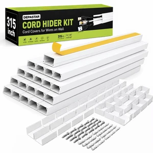 315 Cord Hider Kit, White Cable Raceway for Wall Mounted TV Wires, Paintable Wire Cover with Adhesive Tape, Screws and Connectors 315 Cord Hider Kit, White Cable Raceway for Wall Mounted TV Wires, Paintable Wire Cover with Adhesive Tape, Screws and Connectors
