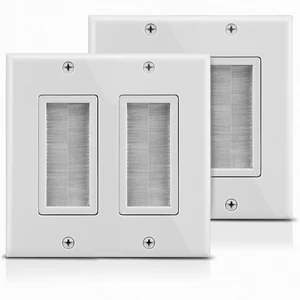 2-Gang Wall Plate, Brush Style Opening Passthrough Low Voltage Cable Plate In-Wall Installation for Speaker Wires, Coaxial, HDMI, or Network/Phone Cables - 2 PACK 2-Gang Wall Plate, Brush Style Opening Passthrough Low Voltage Cable Plate In-Wall Installation for Speaker Wires, Coaxial, HDMI, or Network/Phone Cables - 2 PACK
