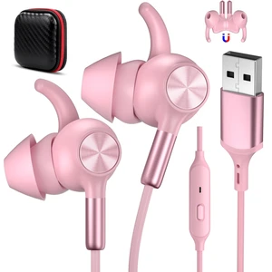 USB Earbuds with Microphone for PC Laptop,USB A Headphones,Pink Wired with Mic& Earfins Hook for Computer Office Work,7.5ft,Noise Canceling Stereo Headset for Dell/HP/Chromebook Game School USB Earbuds with Microphone for PC Laptop,USB A Headphones,Pink Wired with Mic& Earfins Hook for Computer Office Work,7.5ft,Noise Canceling Stereo Headset for Dell/HP/Chromebook Game School