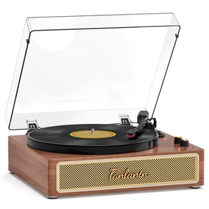 Full-Size Vintage 3-Speeds Record Player with Built-in Speakers Bluetooth in, RCA out, Headphone jack, Adjustable counterweight, Walnut grain, Home decor gift, Removable dust cover Full-Size Vintage 3-Speeds Record Player with Built-in Speakers Bluetooth in, RCA out, Headphone jack, Adjustable counterweight, Walnut grain, Home decor gift, Removable dust cover