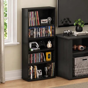 Jaya DVD Shelf, 5-Tier Open Shelf CD Rack, Black Espresso Media Shelf with Adjustable Shelves, Storage Cabinets for CD Bluray Game Disc, Easy Assembly, for Living Room, Home Office Jaya DVD Shelf, 5-Tier Open Shelf CD Rack, Black Espresso Media Shelf with Adjustable Shelves, Storage Cabinets for CD Bluray Game Disc, Easy Assembly, for Living Room, Home Office