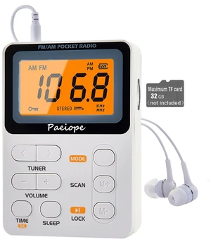Portable Pocket Radio AM FM with Best Reception, Rechargeable-White Easy to Use, MP3, Stereo Earphone, Large LCD Screen, TF Play, Sleep Timer, Radio Receiver for Jogging/Gym/Racing Portable Pocket Radio AM FM with Best Reception, Rechargeable-White Easy to Use, MP3, Stereo Earphone, Large LCD Screen, TF Play, Sleep Timer, Radio Receiver for Jogging/Gym/Racing