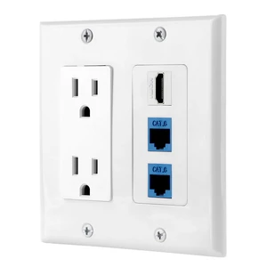 15A Power Outlet, 1 Port HDMI, 2 Port Cat6 Ethernet - Wall Plate in White 15A Power Outlet, 1 Port HDMI, 2 Port Cat6 Ethernet - Wall Plate in White