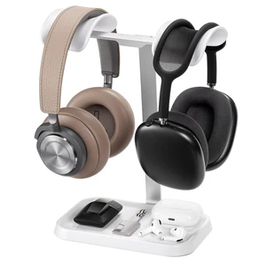 Dual Headphone Stand, Double Balanced Headset Stand with Storage Tray, Heavy Base Gaming Headset Holder for Desk (White) Dual Headphone Stand, Double Balanced Headset Stand with Storage Tray, Heavy Base Gaming Headset Holder for Desk (White)