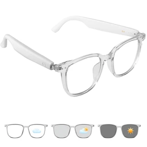Smart Glasses for Women, Bluetooth Glasses with Photochromic Lenses Transparent Frame Touch Control Voice Assistant Open-Ear Audio Hands-Free Calls Lightweight Comfortable for Work Relax Music Smart Glasses for Women, Bluetooth Glasses with Photochromic Lenses Transparent Frame Touch Control Voice Assistant Open-Ear Audio Hands-Free Calls Lightweight Comfortable for Work Relax Music