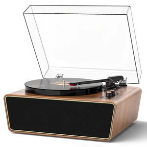 Brown Wood Bluetooth Record Player, 3-Speed Turntable Warm wood design with Bluetooth, 3-speed playback, Dual-knob control, phono preamp, PC recording and RCA output Brown Wood Bluetooth Record Player, 3-Speed Turntable Warm wood design with Bluetooth, 3-speed playback, Dual-knob control, phono preamp, PC recording and RCA output