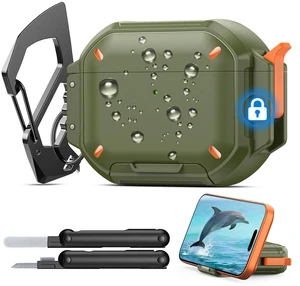 for AirPods Pro 3 Case Cover with Lock, Waterproof, Green Secure Lock, IP68 Waterproof, MilitaryGrade Shockproof, Keychain, Phone Stand, Cleaner Kit for AirPods Pro 3 Case Cover with Lock, Waterproof, Green Secure Lock, IP68 Waterproof, MilitaryGrade Shockproof, Keychain, Phone Stand, Cleaner Kit