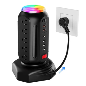 Multiple Outlets Power Strip Tower with Colorful Nightlight, 15 AC Outlets and 6 Fasting USB Ports, 6.5ft Extension Cord, 900J Surge Protector with Outlet Overload Protection for Home, Office (Black) Multiple Outlets Power Strip Tower with Colorful Nightlight, 15 AC Outlets and 6 Fasting USB Ports, 6.5ft Extension Cord, 900J Surge Protector with Outlet Overload Protection for Home, Office (Black)