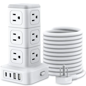 Power Strip Tower with USB C Ports, 1080 Joules Surge Protector Tower, 1625W / 13A Overload Protection, 15 ft Extension Cord with Multiple Outlets, Power Outlet Tower for Home Office Dorm Power Strip Tower with USB C Ports, 1080 Joules Surge Protector Tower, 1625W / 13A Overload Protection, 15 ft Extension Cord with Multiple Outlets, Power Outlet Tower for Home Office Dorm