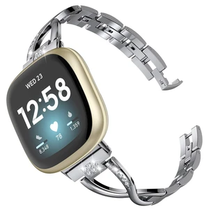 Metal Band Compatible with Fitbit Versa 4 3/Sense 2 1 Bands Women Dressy Stainless Steel Bling Rhinestone Link Bracelet Wristband Replacement Strap for Versa 4/3/Sense 2/Sense Metal Band Compatible with Fitbit Versa 4 3/Sense 2 1 Bands Women Dressy Stainless Steel Bling Rhinestone Link Bracelet Wristband Replacement Strap for Versa 4/3/Sense 2/Sense