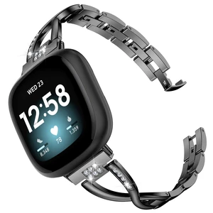 Metal Band Compatible with Fitbit Versa 4 3/Sense 2 1 Bands Women Dressy Stainless Steel Bling Rhinestone Link Bracelet Wristband Replacement Strap for Versa 4/3/Sense 2/Sense Metal Band Compatible with Fitbit Versa 4 3/Sense 2 1 Bands Women Dressy Stainless Steel Bling Rhinestone Link Bracelet Wristband Replacement Strap for Versa 4/3/Sense 2/Sense