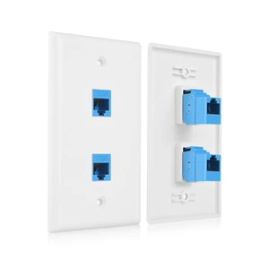 2-Pack 2-Port Ethernet Wall Plate Cat6 with Blue Keystone 10Gbps, Blue RJ45 Keystone Jack, White Wall Plate, Cat5e Ethernet Outlet 2-Pack 2-Port Ethernet Wall Plate Cat6 with Blue Keystone 10Gbps, Blue RJ45 Keystone Jack, White Wall Plate, Cat5e Ethernet Outlet