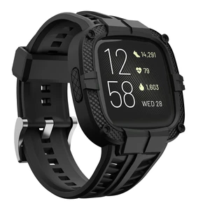 Compatible for Fitbit Versa 2 Bands All Round Protective Case Rugged Sport Band Wristbands for Men Women Black Compatible for Fitbit Versa 2 Bands All Round Protective Case Rugged Sport Band Wristbands for Men Women Black
