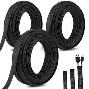150 Feet 1/4, 1/2, 3/8 Inches Braided Wire Loom Automotive PET Cable Loom Expandable Braided Sleeving Mesh Wire Loom for TV, Computer, Home Theater, Black 150 Feet 1/4, 1/2, 3/8 Inches Braided Wire Loom Automotive PET Cable Loom Expandable Braided Sleeving Mesh Wire Loom for TV, Computer, Home Theater, Black