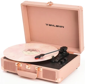 Portable Record Player with Bluetooth Input, 3-Speed Belt-Drive Suitcase Turntable, Built-in Stereo Speakers, Bass/Treble Control, RCA Output, AUX Input & Headphone Jack, Pastel Pink Portable Record Player with Bluetooth Input, 3-Speed Belt-Drive Suitcase Turntable, Built-in Stereo Speakers, Bass/Treble Control, RCA Output, AUX Input & Headphone Jack, Pastel Pink