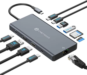 USB C Laptop Docking Station 3 Monitors with DisplayPort 4K@120Hz HDMI 4K@60Hz USBC 4K@60Hz, 12 in 1 Thunderbolt Hub with USB A 3.0, USB C 3.2, Ethernet, SD, TF, PD 100W USB C Laptop Docking Station 3 Monitors with DisplayPort 4K@120Hz HDMI 4K@60Hz USBC 4K@60Hz, 12 in 1 Thunderbolt Hub with USB A 3.0, USB C 3.2, Ethernet, SD, TF, PD 100W