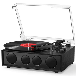 QUADSONA Record Player Bluetooth Turntable with Upgraded 4 Speakers, Black Enhanced Sound, Adjustable Tracking Force, 3-Speed Belt DriveTurntable for Vinyl Records, Auto-Stop, RCA Line-out, AUX Input QUADSONA Record Player Bluetooth Turntable with Upgraded 4 Speakers, Black Enhanced Sound, Adjustable Tracking Force, 3-Speed Belt DriveTurntable for Vinyl Records, Auto-Stop, RCA Line-out, AUX Input