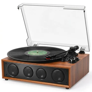 QUADSONA Record Player with Upgraded 4 Speakers, Bluetooth Turntable, Brown Enhanced Sound, Adjustable Tracking Force, 3-Speed Belt DriveTurntable for Vinyl Records, Auto-Stop, RCA Line-out, AUX Input QUADSONA Record Player with Upgraded 4 Speakers, Bluetooth Turntable, Brown Enhanced Sound, Adjustable Tracking Force, 3-Speed Belt DriveTurntable for Vinyl Records, Auto-Stop, RCA Line-out, AUX Input