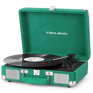 Velvet Record Player with Built-in Speakers, Bass/Treble Control, Green Vintage portable suitcase turntable Bluetooth input, 3-speed auto stop, RCA/AUX/headphone jack, home décor gift for dorms Velvet Record Player with Built-in Speakers, Bass/Treble Control, Green Vintage portable suitcase turntable Bluetooth input, 3-speed auto stop, RCA/AUX/headphone jack, home décor gift for dorms