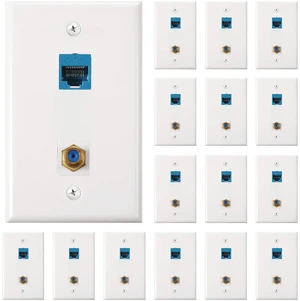 16 Pieces Cat6 Ethernet Coax Wall Plate, F-Type Port, Blue 2 Port Keystone Jack Wall Plate, with Ethernet Port and Gold-plated TV Coax 16 Pieces Cat6 Ethernet Coax Wall Plate, F-Type Port, Blue 2 Port Keystone Jack Wall Plate, with Ethernet Port and Gold-plated TV Coax