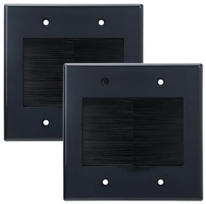 2 Gang Brush Wall Plate (Black, 2 Pack), Double Gang Cable Wall Plate for Power Cords, Low Voltage Cables and Wires in-Wall Hiding 2 Gang Brush Wall Plate (Black, 2 Pack), Double Gang Cable Wall Plate for Power Cords, Low Voltage Cables and Wires in-Wall Hiding