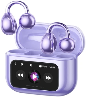 Clip On Earbuds, Open Ear Earbuds Wireless Bluetooth 5.4, Clip On Headphones with LCD Touchscreen, Lightweight Comfort Open Ear Headphones for Sports, Fitness, and Workouts, M100 Purple Clip On Earbuds, Open Ear Earbuds Wireless Bluetooth 5.4, Clip On Headphones with LCD Touchscreen, Lightweight Comfort Open Ear Headphones for Sports, Fitness, and Workouts, M100 Purple