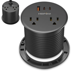 Desk Grommet, Dual-Sided Recessed Power Strip, 4 Outlets 3 USB (2 USB-C) Flush mount desktop charging station, essential workspace desk outlet. 6.5FT flat plug extension cord, home office, black Desk Grommet, Dual-Sided Recessed Power Strip, 4 Outlets 3 USB (2 USB-C) Flush mount desktop charging station, essential workspace desk outlet. 6.5FT flat plug extension cord, home office, black