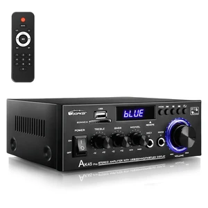 AK45 pro Stereo Amplifiers Home Audio, Stereo Receivers 2 Channel 400W Bluetooth 5.0 Power Amplifier System, FM Radio, USB, SD Card, with Remote Control for Home Theater Speakers Studio, Karaoke AK45 pro Stereo Amplifiers Home Audio, Stereo Receivers 2 Channel 400W Bluetooth 5.0 Power Amplifier System, FM Radio, USB, SD Card, with Remote Control for Home Theater Speakers Studio, Karaoke