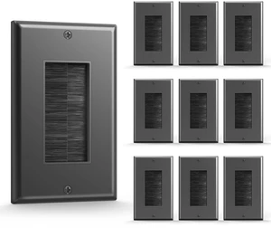 10 Pack Brush Wall Plate, Single Gang Cable Pass Through, Black Cord Hider for Low Voltage Wires, In Wall Cable Management for Wall Mount TV, HDTV, Home Theater Systems 10 Pack Brush Wall Plate, Single Gang Cable Pass Through, Black Cord Hider for Low Voltage Wires, In Wall Cable Management for Wall Mount TV, HDTV, Home Theater Systems