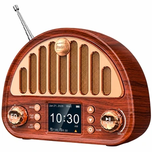 Retro Alarm Clock Radio with Bluetooth, Dual Alarms and NOAA Weather Alert 40-preset FM Radio, Vintage Wood-Grain, Color Display, Sleep Timer, 3000mAh Battery, USB-C, microSD and AUX for Bedside Use Retro Alarm Clock Radio with Bluetooth, Dual Alarms and NOAA Weather Alert 40-preset FM Radio, Vintage Wood-Grain, Color Display, Sleep Timer, 3000mAh Battery, USB-C, microSD and AUX for Bedside Use