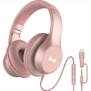 Wired Over Ear Headphones with Mic, USB-C Adapter, Rose Gold USB-C adapter included, 3.5mm wired connection, comfortable ear cushions, lightweight design for work, calls and daily use Wired Over Ear Headphones with Mic, USB-C Adapter, Rose Gold USB-C adapter included, 3.5mm wired connection, comfortable ear cushions, lightweight design for work, calls and daily use