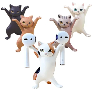 5 Pack Cat Earbud Holder Stand for AirPods 1/2/3 Raised-hand cat figurines, dual-use earbud & pen holder, solid resin, cute office desk decor for girls women 5 Pack Cat Earbud Holder Stand for AirPods 1/2/3 Raised-hand cat figurines, dual-use earbud & pen holder, solid resin, cute office desk decor for girls women