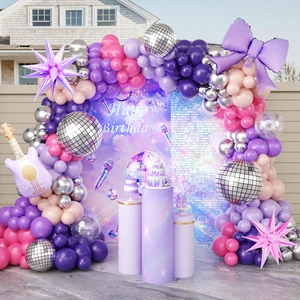 171Pcs Kpop Balloons Arch Kit, Idol Stage Style Pink Purple Silver Disco Balloon Garland with Bow Guitar Star Music Note Foil Balloons for K-Pop Music Disco Theme Birthday Concert-Style Stage 171Pcs Kpop Balloons Arch Kit, Idol Stage Style Pink Purple Silver Disco Balloon Garland with Bow Guitar Star Music Note Foil Balloons for K-Pop Music Disco Theme Birthday Concert-Style Stage