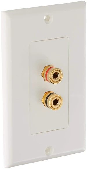 Banana Binding Post - Two-Piece inset Wall Plate for 1 Speaker, Coupler Type, Color Indicators, Gold Banana Binding Post - Two-Piece inset Wall Plate for 1 Speaker, Coupler Type, Color Indicators, Gold