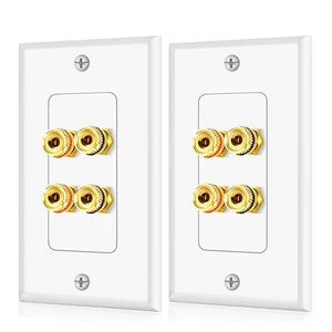 Home Theater Wall Plate - Banana Plug Wall Plate, 2 Speaker Wire Wall Plate with Gold-Plated Terminals, Single Gang Audio Wall Plate, in-Wall Surround Sound Connection Plates, White, 2 Pack Home Theater Wall Plate - Banana Plug Wall Plate, 2 Speaker Wire Wall Plate with Gold-Plated Terminals, Single Gang Audio Wall Plate, in-Wall Surround Sound Connection Plates, White, 2 Pack