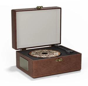 Vintage-Style Portable CD Player with Bluetooth, Brown Leather Vintage-Style Portable CD Player with Bluetooth, Brown Leather
