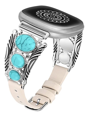 Leather Band Compatible with Fitbit Versa 4/Versa 3/Sense 2/Sense Band Women, Western Turquoise Boho Vintage Cowboy Retro Jewelry Adjustable Slim Replacement Wristband Strap for Versa 4/ Sense Leather Band Compatible with Fitbit Versa 4/Versa 3/Sense 2/Sense Band Women, Western Turquoise Boho Vintage Cowboy Retro Jewelry Adjustable Slim Replacement Wristband Strap for Versa 4/ Sense