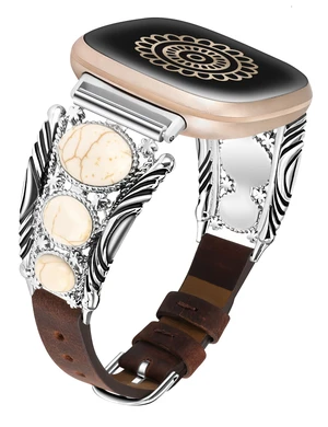 Leather Band Compatible with Fitbit Versa 4/Versa 3/Sense 2/Sense Band Women, Western Turquoise Boho Vintage Cowboy Retro Jewelry Adjustable Slim Replacement Wristband Strap for Versa 4/ Sense Leather Band Compatible with Fitbit Versa 4/Versa 3/Sense 2/Sense Band Women, Western Turquoise Boho Vintage Cowboy Retro Jewelry Adjustable Slim Replacement Wristband Strap for Versa 4/ Sense