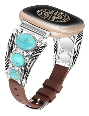 Leather Band Compatible with Fitbit Versa 4/Versa 3/Sense 2/Sense Band Women, Western Turquoise Boho Vintage Cowboy Retro Jewelry Adjustable Slim Replacement Wristband Strap for Versa 4/ Sense Leather Band Compatible with Fitbit Versa 4/Versa 3/Sense 2/Sense Band Women, Western Turquoise Boho Vintage Cowboy Retro Jewelry Adjustable Slim Replacement Wristband Strap for Versa 4/ Sense