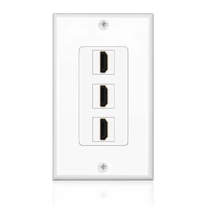 4-Port HDMI Ethernet Coax and Phone Wall Plate, Cat6 RJ45, White Single-Gang Pass-Through Faceplate Uses Female Couplers for Simple Cable Connections and Measures 4.5 X 2.7 In 4-Port HDMI Ethernet Coax and Phone Wall Plate, Cat6 RJ45, White Single-Gang Pass-Through Faceplate Uses Female Couplers for Simple Cable Connections and Measures 4.5 X 2.7 In