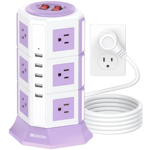 Purple Tower Power Strip with 12 AC Outlets and 5 USB Ports, 1050J Overload Protection, 16AWG 6.5 Ft Flat Plug Extension Cord, Space Saving Vertical Design for Home Office and Dorm Room Purple Tower Power Strip with 12 AC Outlets and 5 USB Ports, 1050J Overload Protection, 16AWG 6.5 Ft Flat Plug Extension Cord, Space Saving Vertical Design for Home Office and Dorm Room