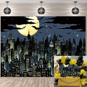 Super City Superhero Backdrop 7x5FT Yellow Full Moon Skyline Cityscape Theme Photography Background Boys Birthday Party Cake Table Decorations Banner Photo Props Super City Superhero Backdrop 7x5FT Yellow Full Moon Skyline Cityscape Theme Photography Background Boys Birthday Party Cake Table Decorations Banner Photo Props