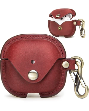 Leather Case Cover for Apple Airpods 5(2026)/4(2024)&ANC (Red) Vintage Crazy Horse Leather, Wireless Charging Compatible, Front LED Visibility, Includes Keychain Leather Case Cover for Apple Airpods 5(2026)/4(2024)&ANC (Red) Vintage Crazy Horse Leather, Wireless Charging Compatible, Front LED Visibility, Includes Keychain