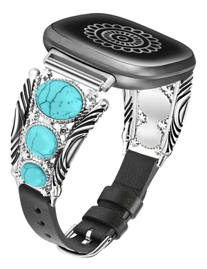 Leather Band Compatible with Fitbit Versa 4/Versa 3/Sense 2/Sense Band Women, Western Turquoise Boho Vintage Cowboy Retro Jewelry Adjustable Slim Replacement Wristband Strap for Versa 4/ Sense Leather Band Compatible with Fitbit Versa 4/Versa 3/Sense 2/Sense Band Women, Western Turquoise Boho Vintage Cowboy Retro Jewelry Adjustable Slim Replacement Wristband Strap for Versa 4/ Sense